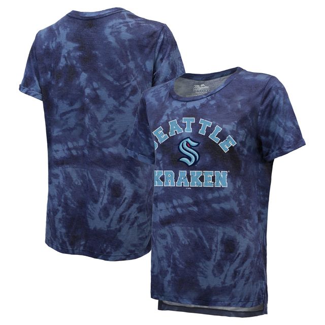 T-shirt tie-dye petit ami Majestic Threads bleu marine Seattle Kraken pour femmes