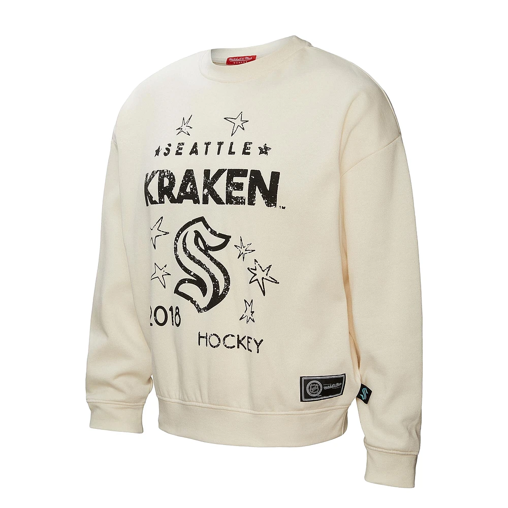 Sweat-shirt à capuche Seattle Kraken Logo 3.0 pour femme de Mitchell & Ness, couleur crème