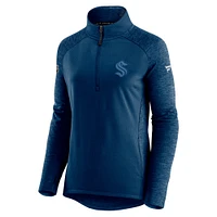 Women's Navy/Heathered Navy Seattle Kraken Authentic Pro Travel & Training Raglan Quarter-Zip Jacket