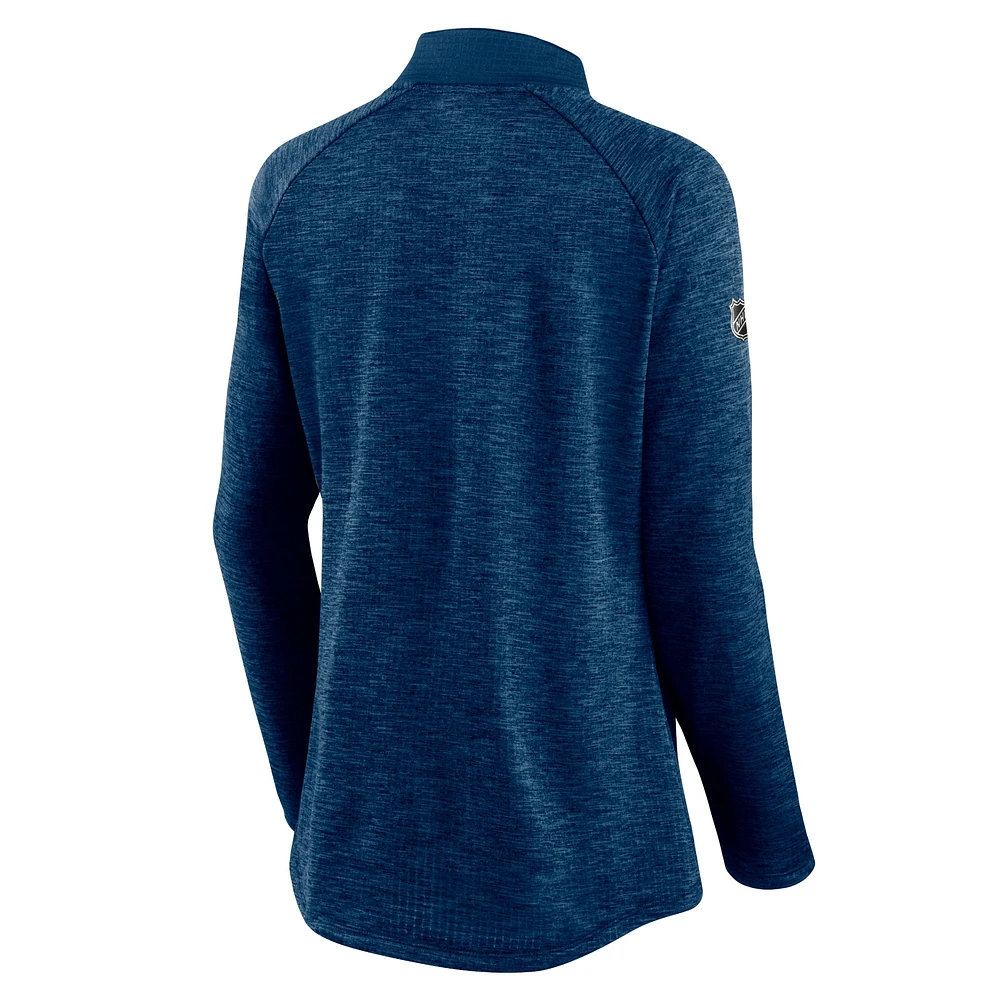 Women's Navy/Heathered Navy Seattle Kraken Authentic Pro Travel & Training Raglan Quarter-Zip Jacket