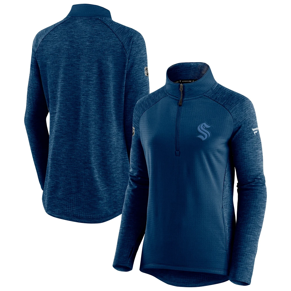 Veste raglan à quart de zip Seattle Kraken Authentic Pro Travel & Training pour femme bleu marine/bleu marine chiné