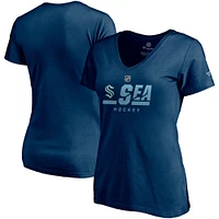 Women's Navy Seattle Kraken Authentic Pro Secondary Logo V-Neck T-Shirt