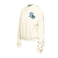 Women's New Era Cream Seattle Kraken Glam Game Quarter-Zip Cropped Floral Hoodie Pullover