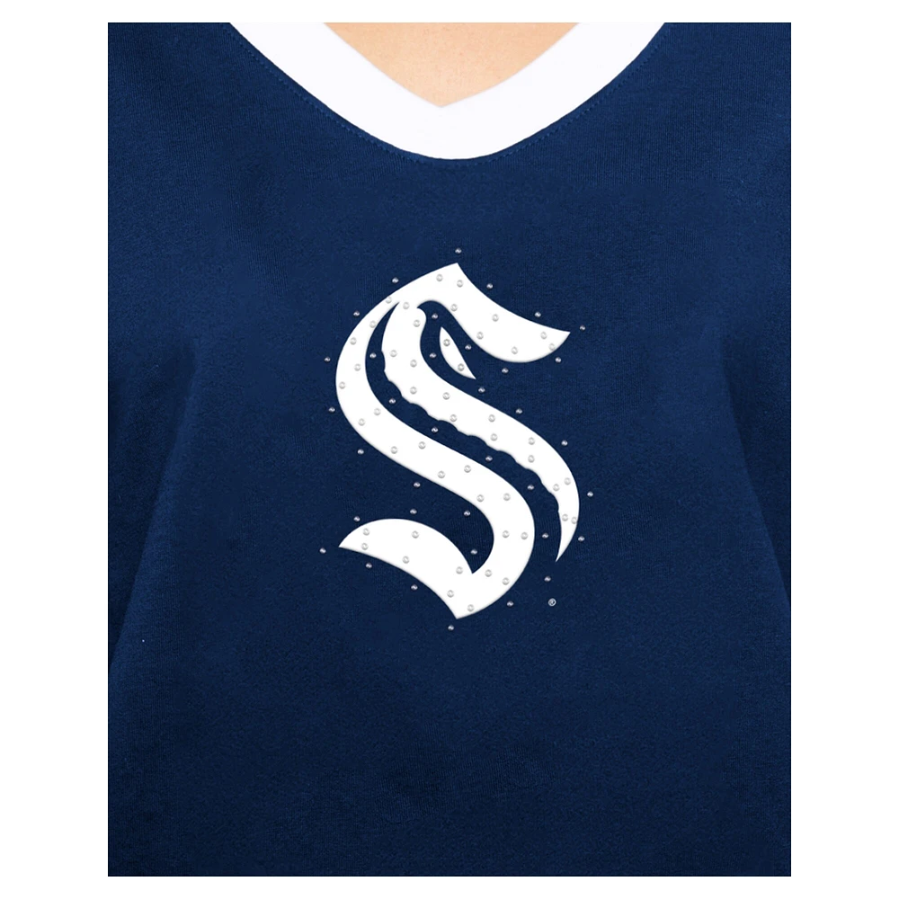 T-shirt à strass pour femme New Era Deep Sea Blue Seattle Kraken Game Day