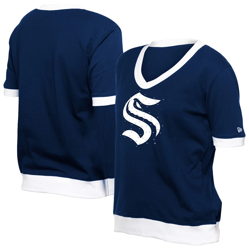 Women's New Era Deep Sea Blue Seattle Kraken Game Day Rhinestuds T-Shirt