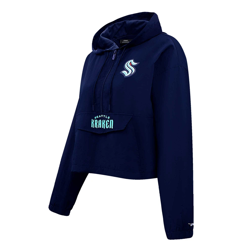 Women's Pro Standard Deep Sea Blue Seattle Kraken Classic Cropped Half-Zip Wind Jacket