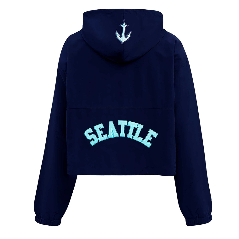 Women's Pro Standard Deep Sea Blue Seattle Kraken Classic Cropped Half-Zip Wind Jacket