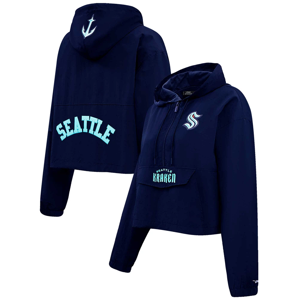 Women's Pro Standard Deep Sea Blue Seattle Kraken Classic Cropped Half-Zip Wind Jacket