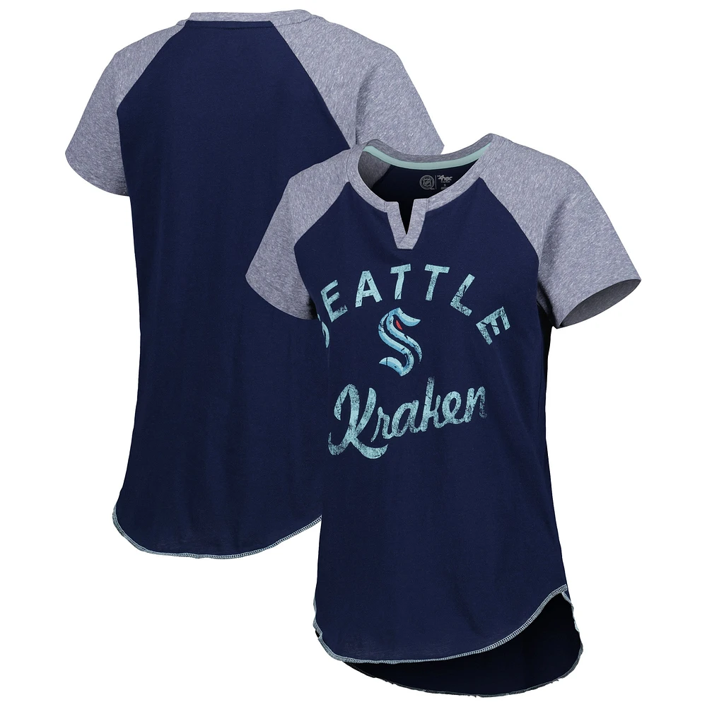 Women's Starter Deep Sea Blue Seattle Kraken Grand Slam Raglan Notch Neck T-Shirt