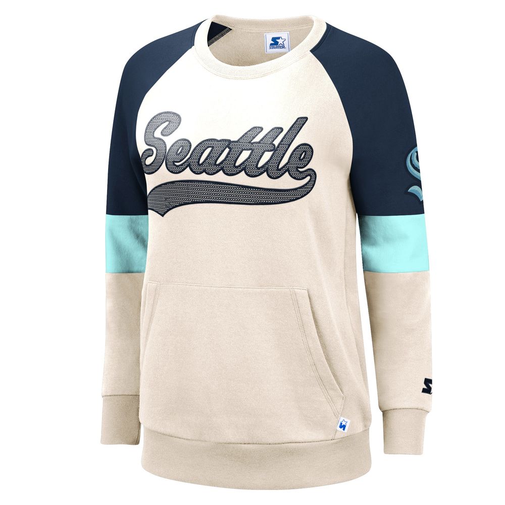 Women's Starter White Seattle Kraken Playmaker - Raglan Pullover Sweatshirt