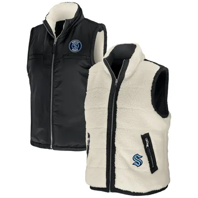 Seattle Kraken WEAR by Erin Andrews Women's Reversible Sherpa Full-Zip Vest - Black/Cream