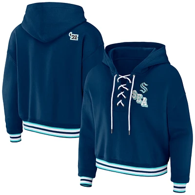 Women's WEAR by Erin Andrews Blue Seattle Kraken Lace-Up Pullover Hoodie