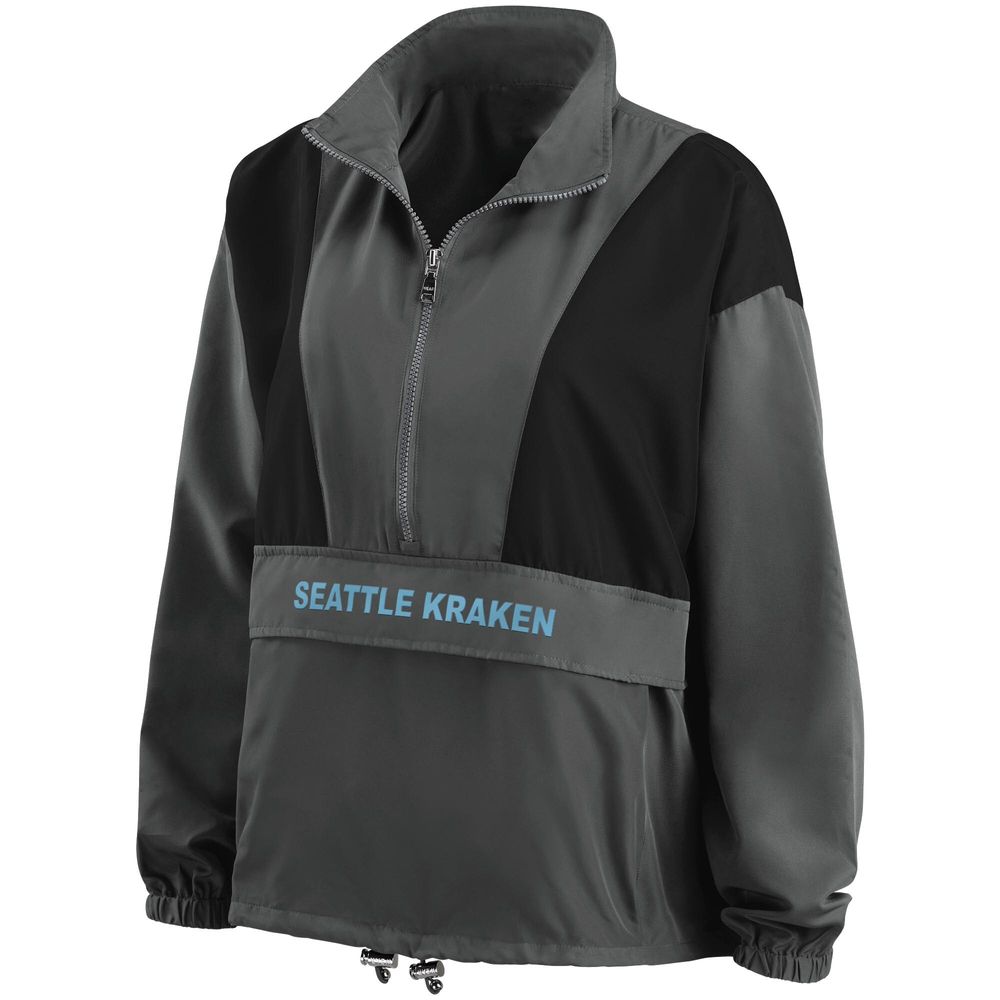 Women's WEAR by Erin Andrews Charcoal Seattle Kraken Popover Packable Half-Zip Jacket