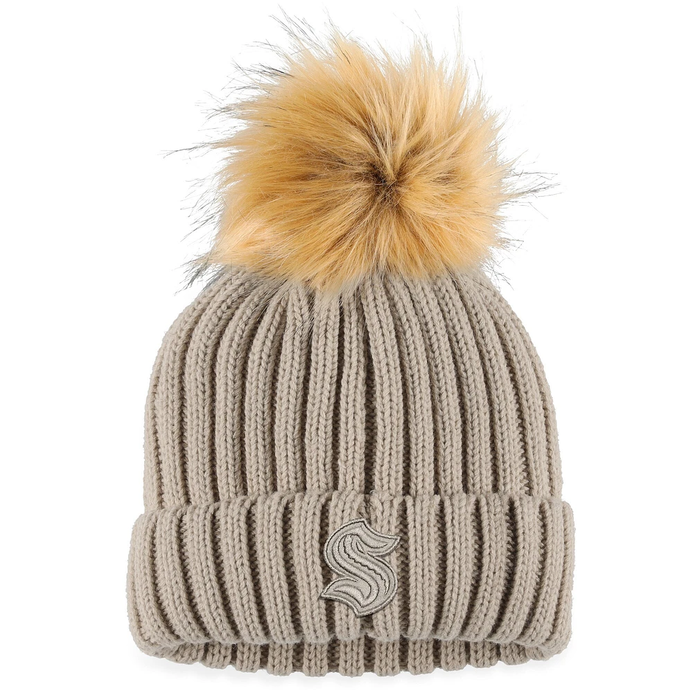 Women's WEAR by Erin Andrews Cream Seattle Kraken Neutral Cuffed Knit Hat with Pom