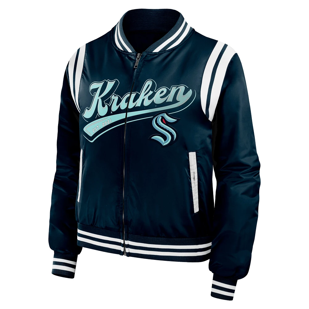 Veste aviateur entièrement zippée Seattle Kraken Baller bleu marine pour femme WEAR by Erin Andrews