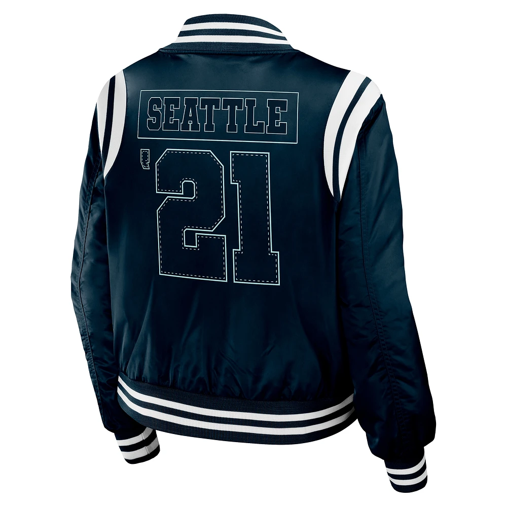 Veste aviateur entièrement zippée Seattle Kraken Baller bleu marine pour femme WEAR by Erin Andrews