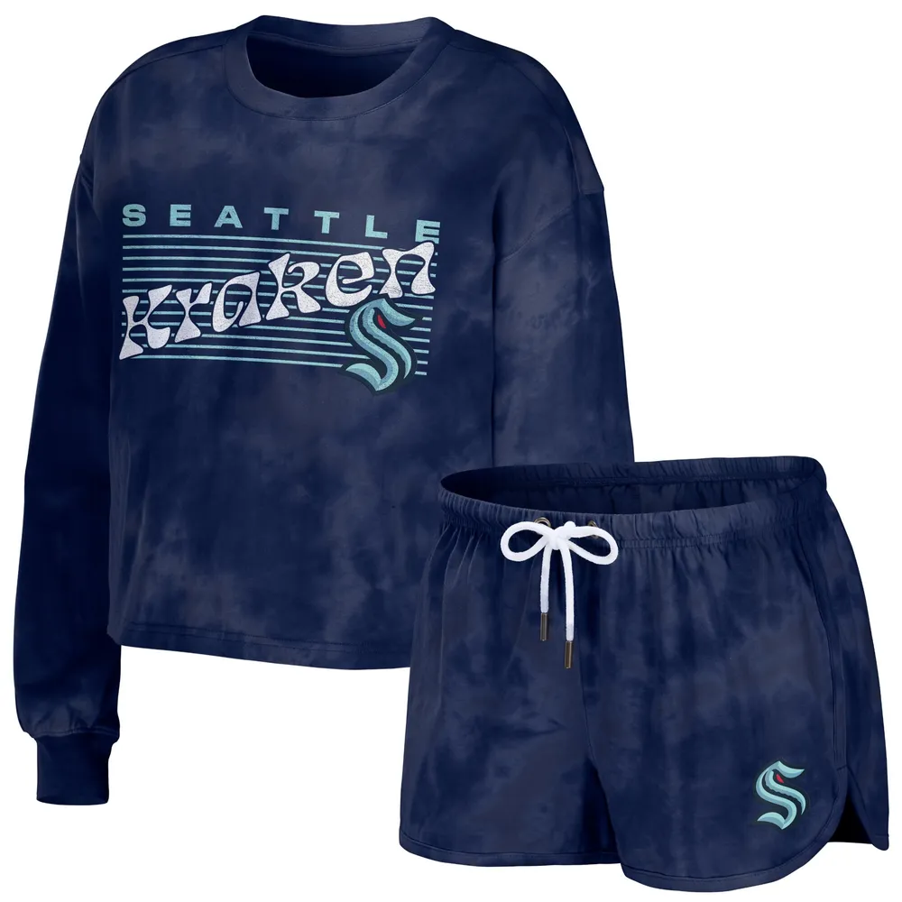 Women's WEAR by Erin Andrews Royal Seattle Seahawks Tie-Dye Cropped Pullover  Sweatshirt & Shorts Lounge Set