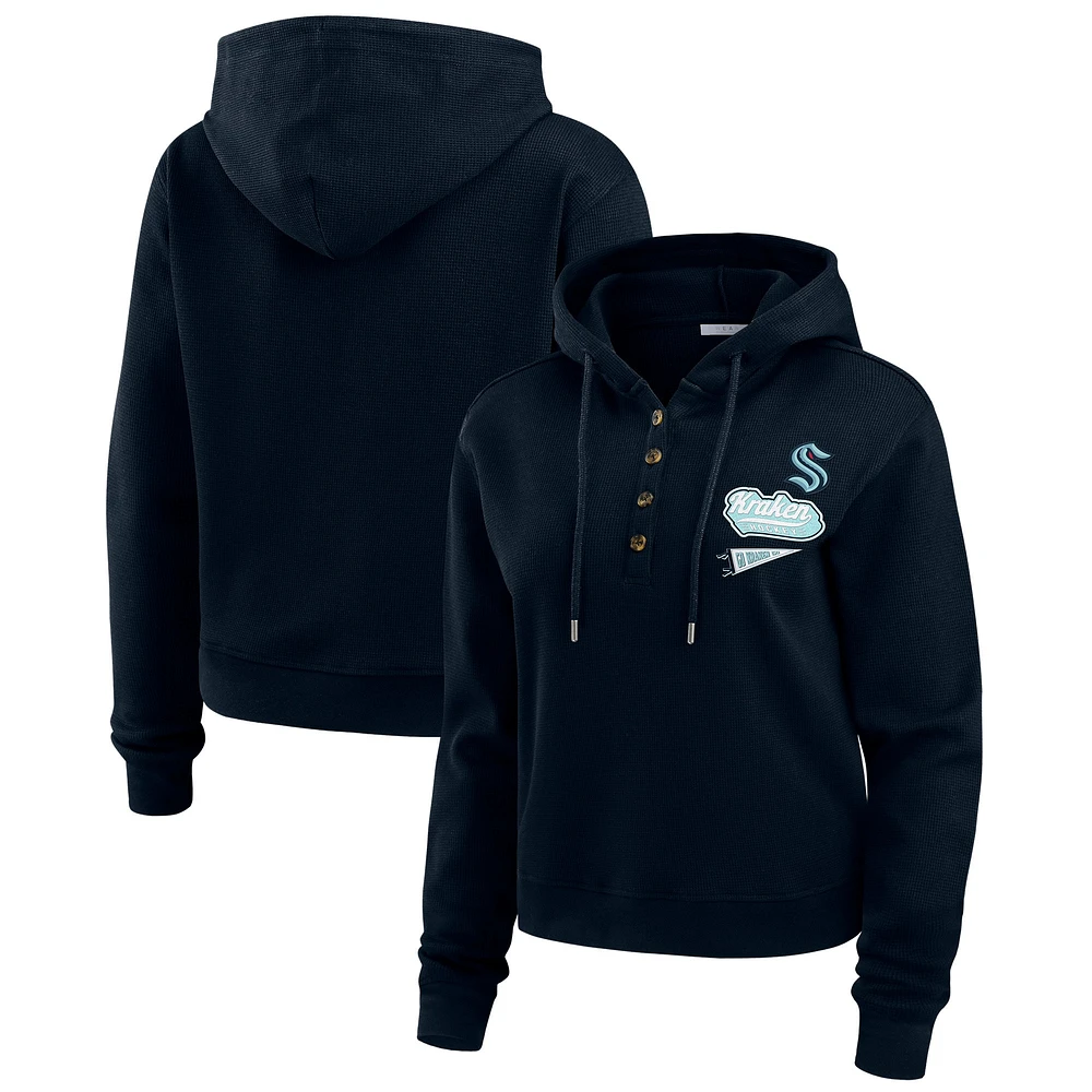 Women's WEAR by Erin Andrews  Deep Sea Blue Seattle Kraken Waffle-Knit Pullover Hoodie