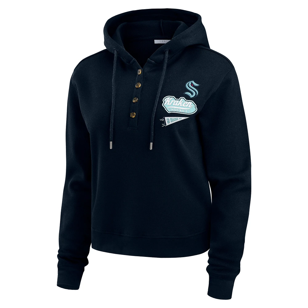 Women's WEAR by Erin Andrews  Deep Sea Blue Seattle Kraken Waffle-Knit Pullover Hoodie