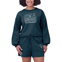 Women's WEAR by Erin Andrews Deep Sea Blue Seattle Kraken Washed Fleece Sweatshirt & Shorts Lounge Set