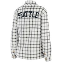 Women's WEAR by Erin Andrews Oatmeal Seattle Kraken Plaid Button-Up Shirt Jacket