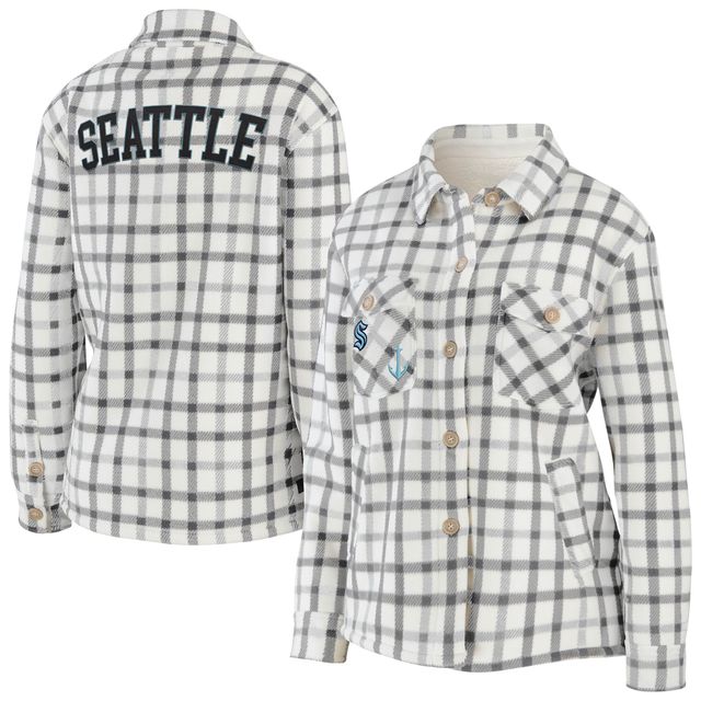 Veste chemise boutonnée à carreaux WEAR by Erin Andrews Oatmeal Seattle Kraken pour femmes