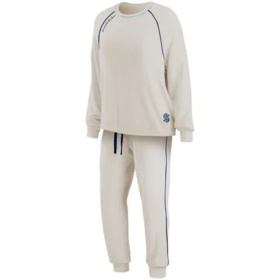 Seattle Kraken WEAR by Erin Andrews Women's Raglan Pullover Sweatshirt & Pants Lounge Set - Oatmeal