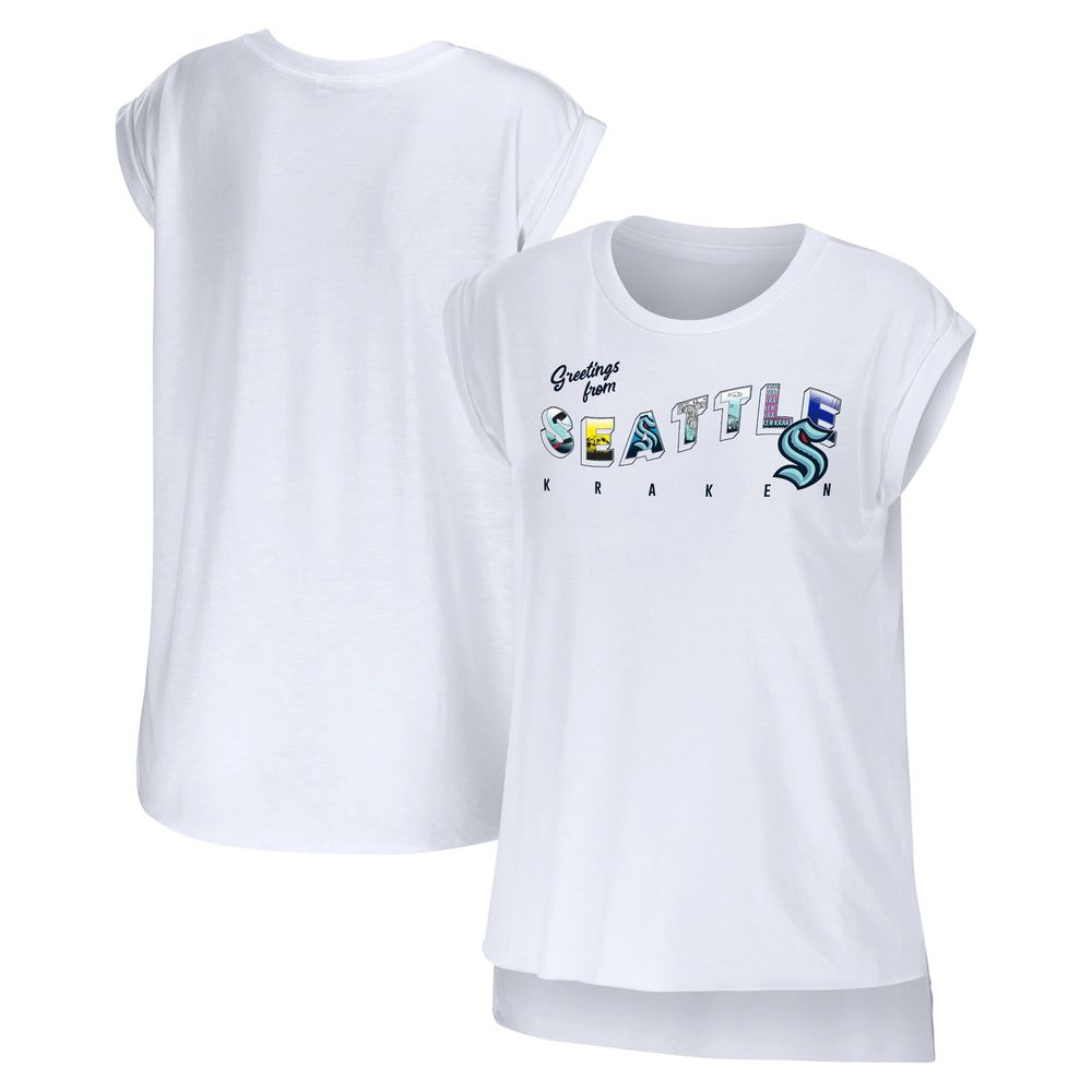 Women's WEAR by Erin Andrews White Seattle Kraken Greetings From Muscle T-Shirt