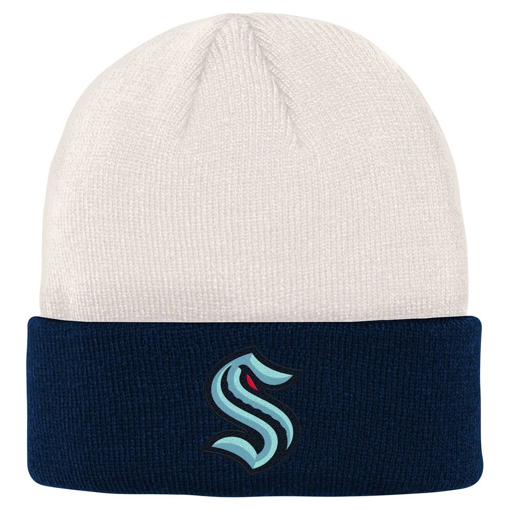 Bonnet en tricot à revers avec logo Seattle Kraken crème/bleu océan profond pour jeune