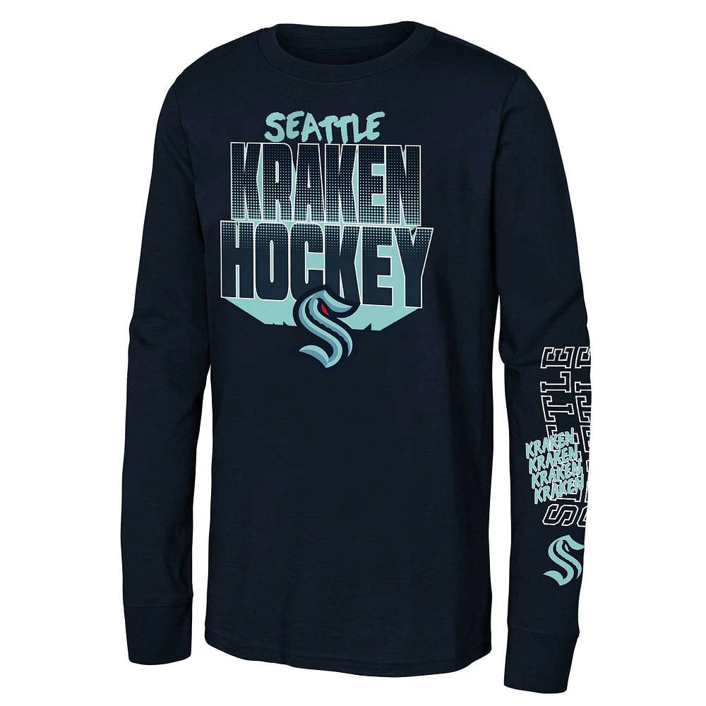 Youth Deep Sea Blue Seattle Kraken Standout Long Sleeve T-Shirt