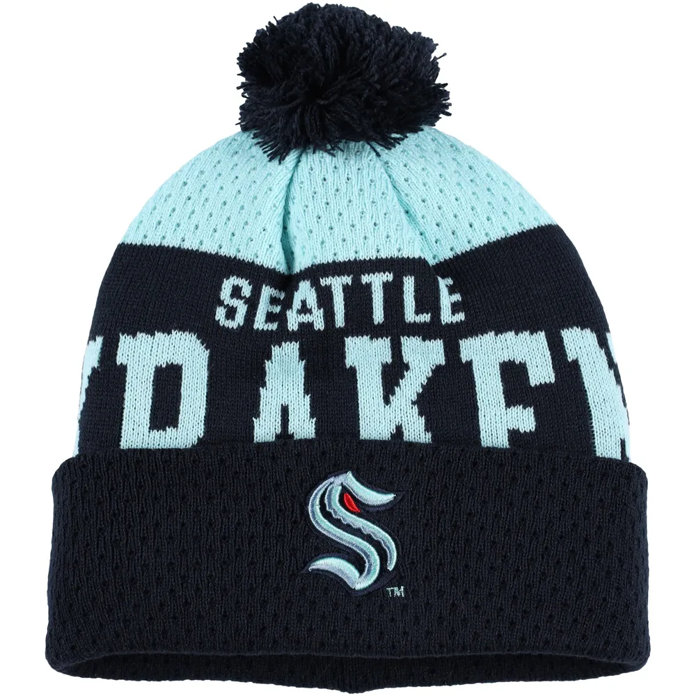 Bonnet en tricot Seattle Kraken Stretchark bleu profond pour jeune avec pompon