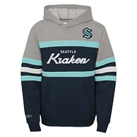 Youth Mitchell & Ness Deep Sea Blue Seattle Kraken Head Coach Pullover Hoodie