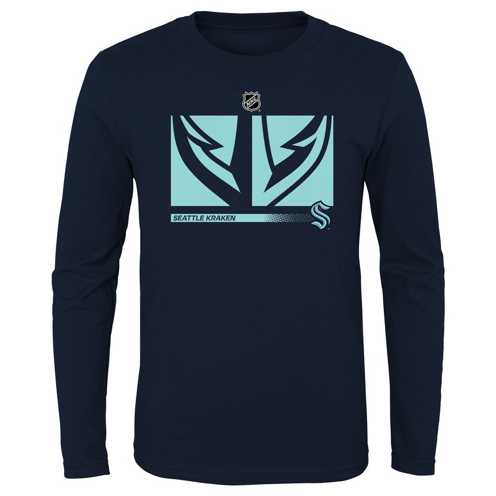 Youth Navy Seattle Kraken Authentic Pro Secondary Logo Long Sleeve T-Shirt