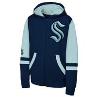 Youth Navy Seattle Kraken Face Off Full-Zip Hoodie