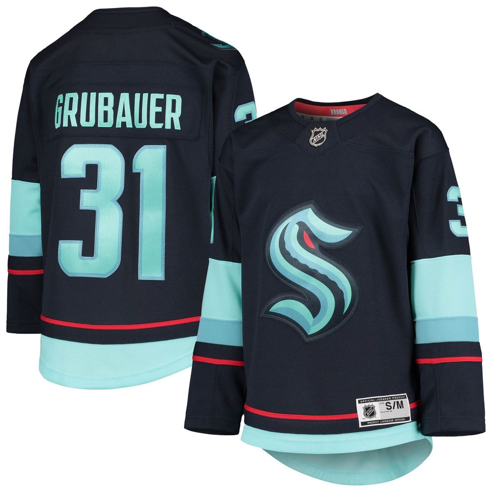 Youth Philipp Grubauer Deep Sea Blue Seattle Kraken Home Premier Player