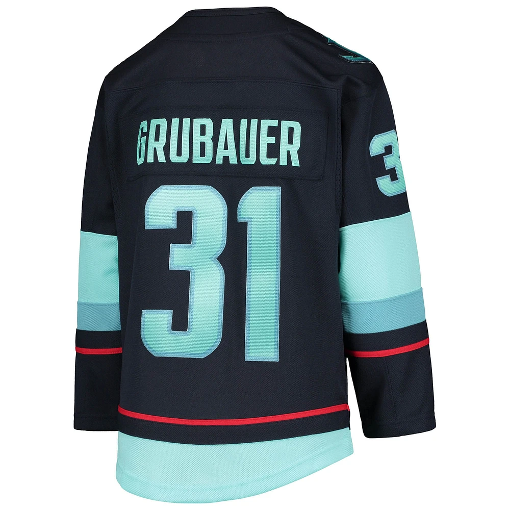 Youth Philipp Grubauer Deep Sea Blue Seattle Kraken Home Premier Player