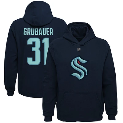 Sweat à capuche avec nom et numéro de joueur Philipp Grubauer Navy Seattle Kraken pour jeunes