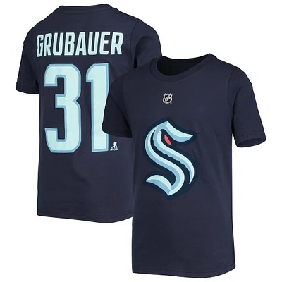 T-shirt avec nom et numéro de joueur Philipp Grubauer Navy Seattle Kraken pour jeunes