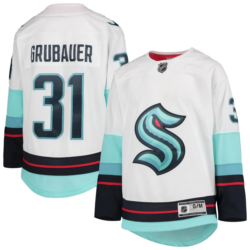 Maillot de joueur blanc Philipp Grubauer pour jeunes Seattle Kraken Away Premier