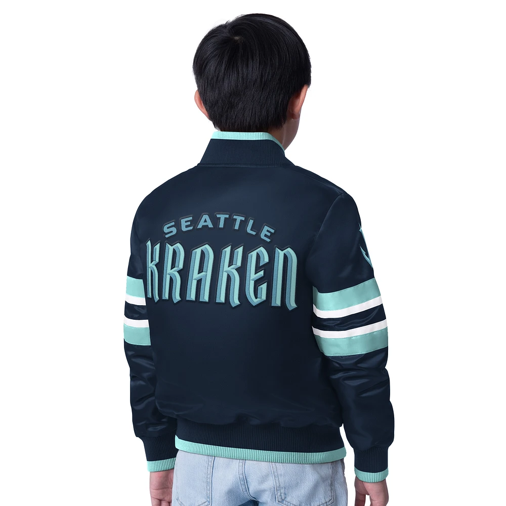 Youth Starter  Deep Sea Blue/Blue Seattle Kraken Scout 1 Full-Snap Varsity Jacket