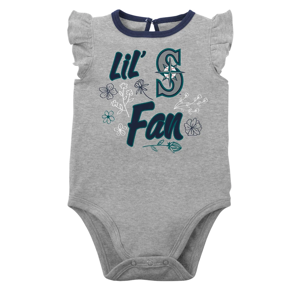 Girls Newborn & Infant Navy/Heather Gray Seattle Mariners Little Fan Two-Pack Bodysuit Set