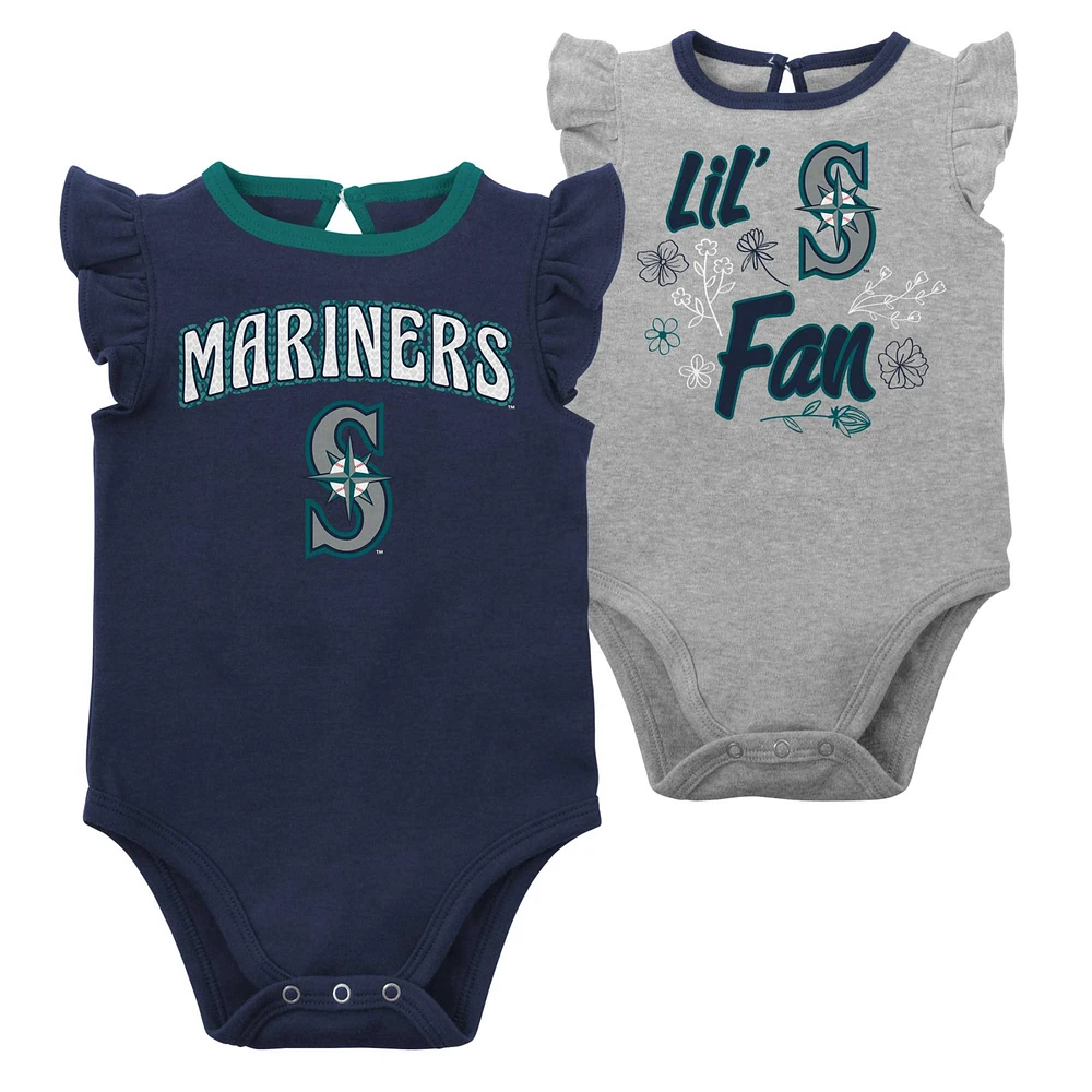 Lot de deux bodys pour nouveau-nés et bébés bleu marine/gris chiné Seattle Mariners Little Fan