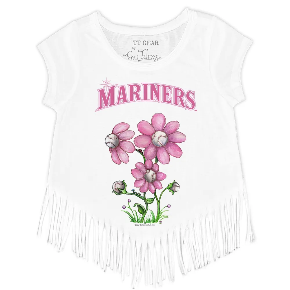 Lids Seattle Mariners Tiny Turnip Girls Toddler Blooming Baseballs Fringe  T-Shirt - White