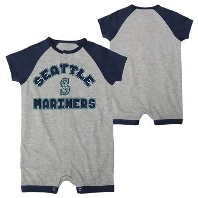 Seattle Mariners Infant Extra Base Hit Raglan Full-Snap Romper - Heather Gray