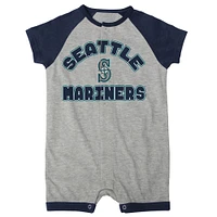 Infant  Heather Gray Seattle Mariners Extra Base Hit Raglan Full-Snap Romper