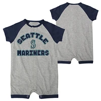 Infant  Heather Gray Seattle Mariners Extra Base Hit Raglan Full-Snap Romper