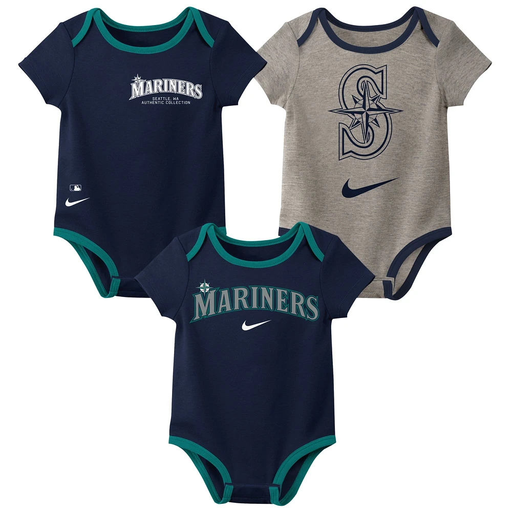 Infant Nike Seattle Mariners Authentic Collection Three-Pack Bodysuit Set