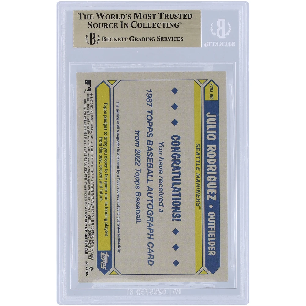 Carte de recrue 9,5 authentifiée BGS Topps '87 Throwback 2022 #87BA-JRO autographiée par Julio Rodríguez des Mariners de Seattle