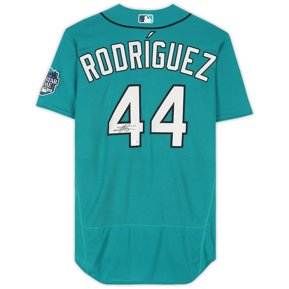Maillot Nike authentique dédicacé par Julio Rodríguez des Seattle Mariners Aqua
