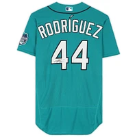 Maillot Nike authentique dédicacé par Julio Rodríguez des Seattle Mariners Aqua